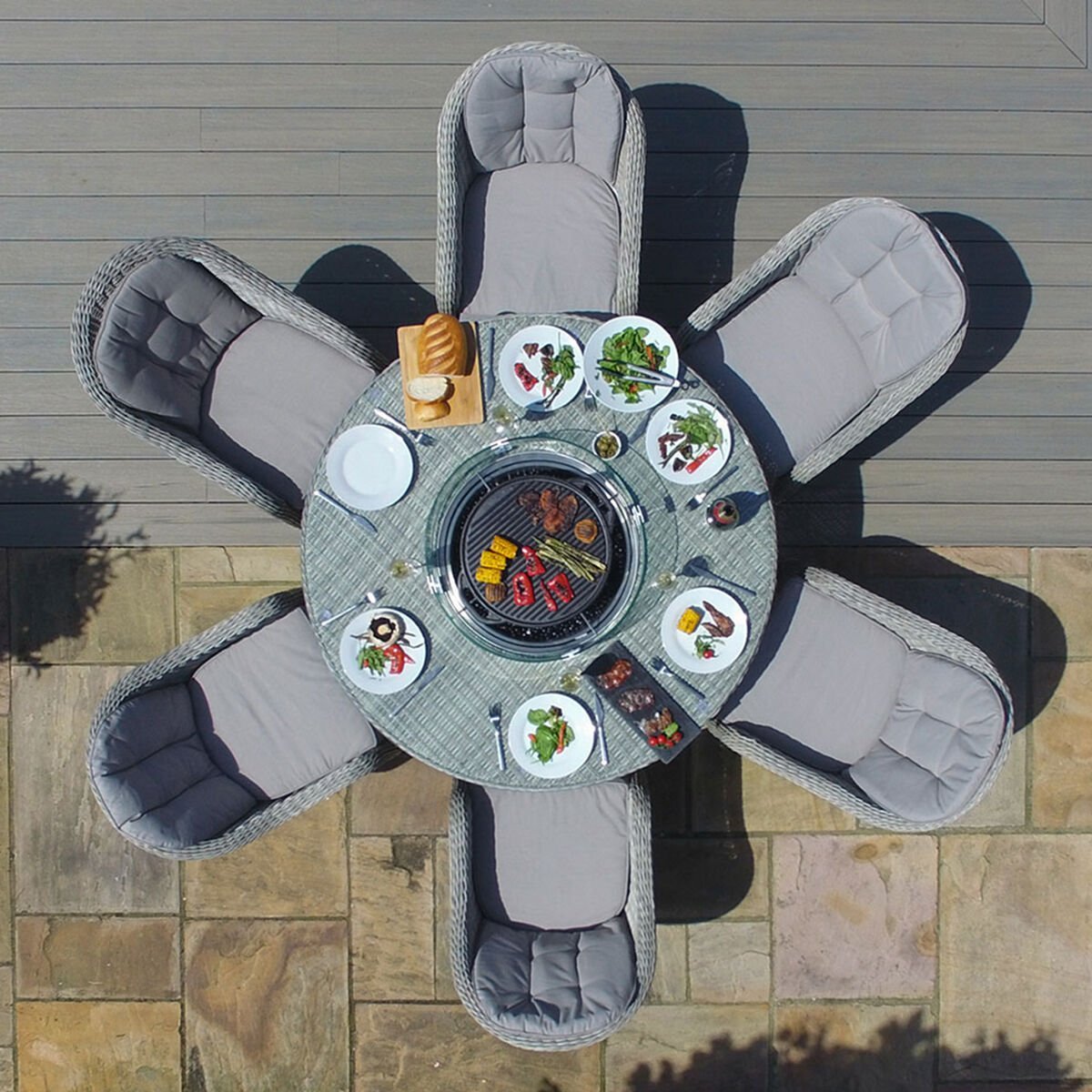 Heritage 6 Seat Round Rattan Fire Pit Dining Set - Image 7