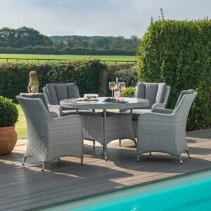 Ascot 4 Seat Round Rattan Dining Set with Weatherproof Cushions