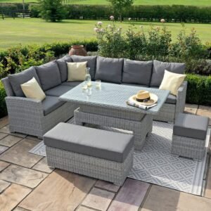 Ascot Rectangular Rattan Corner Dining Set - with Rising Table & Weatherproof Cushions