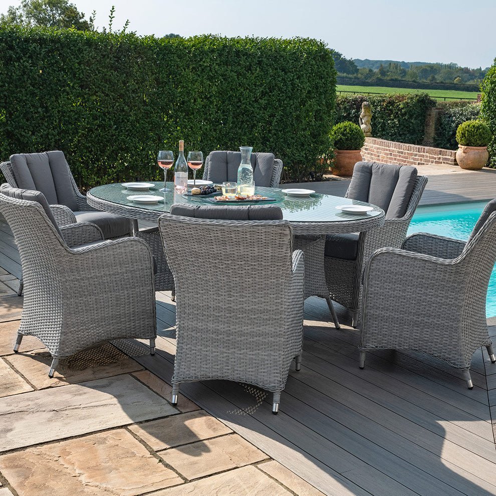 Ascot 6 Seat Oval Rattan Dining Set with Lazy Susan & Weatherproof Cushions - Image 2