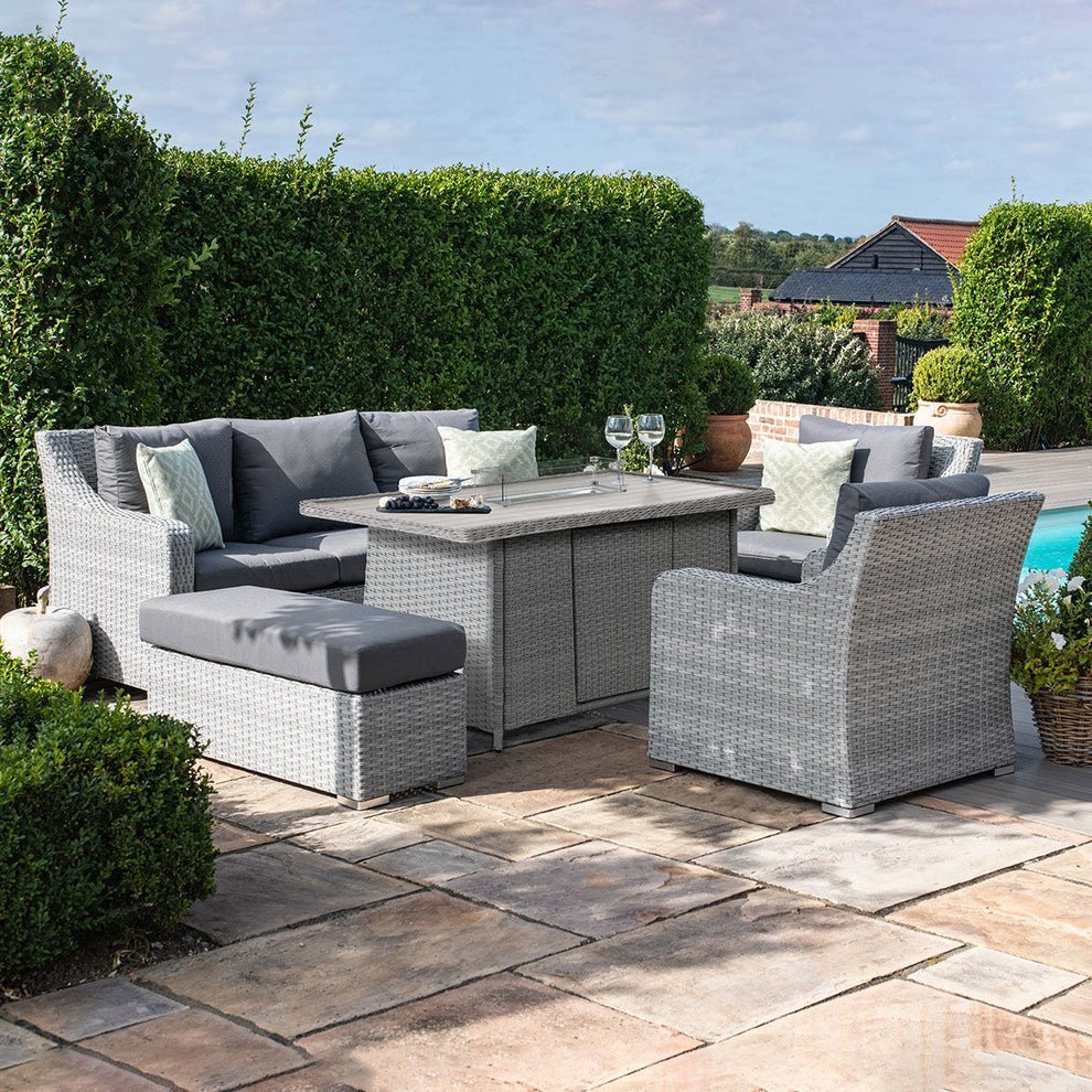 Snug 3 Seat Rattan Sofa Dining Set with Fire Pit Table & Weatherproof Cushions - Image 3