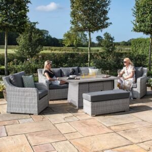 Snug 3 Seat Rattan Sofa Dining Set with Fire Pit Table & Weatherproof Cushions