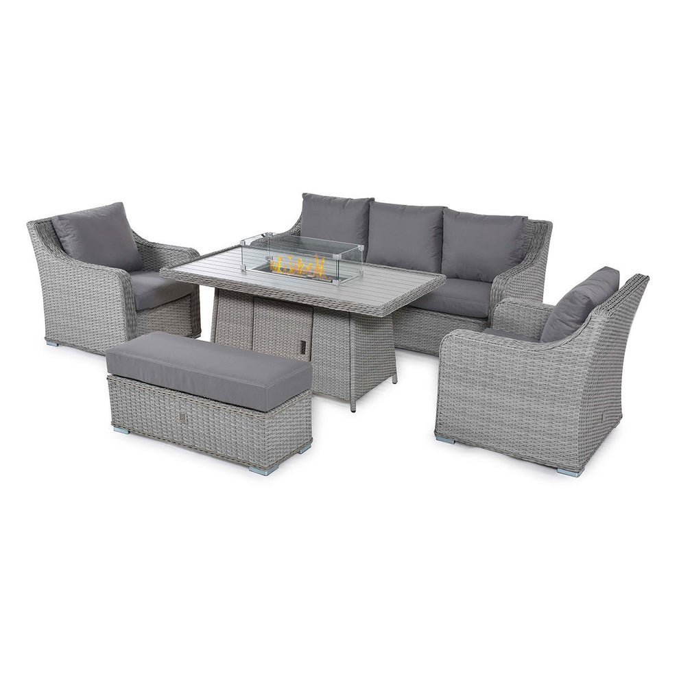 Snug 3 Seat Rattan Sofa Dining Set with Fire Pit Table & Weatherproof Cushions - Image 5